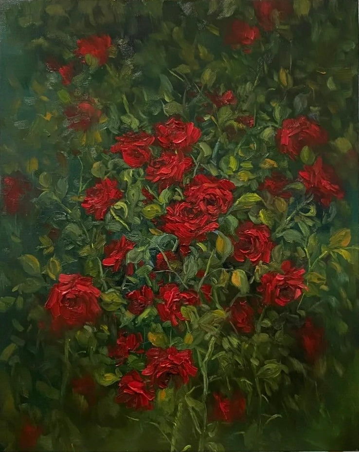 Red Flowers in the Garden Oil Painting