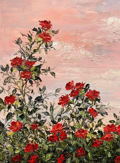 Red Roses at Sunset Oil Painting