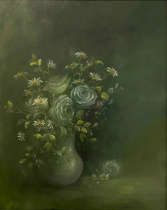 Moody Floral Vase Oil Painting