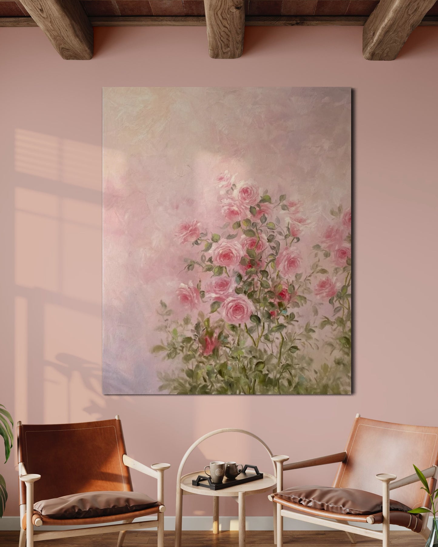 Blush Pink Flowers Oil Painting