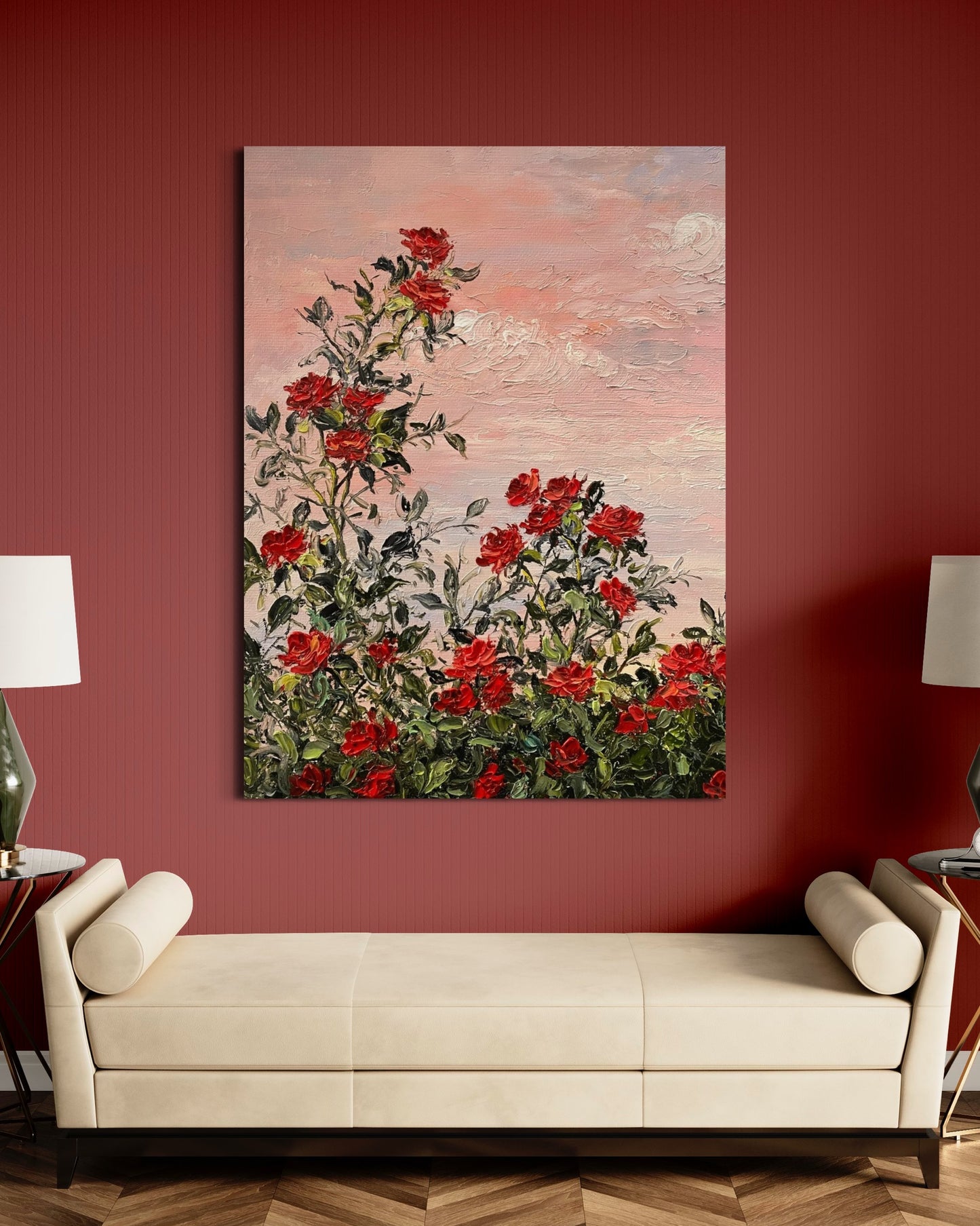 Red Roses at Sunset Oil Painting