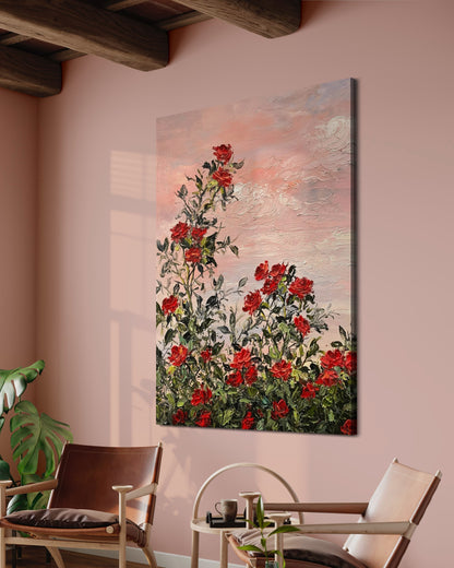 Red Roses at Sunset Oil Painting