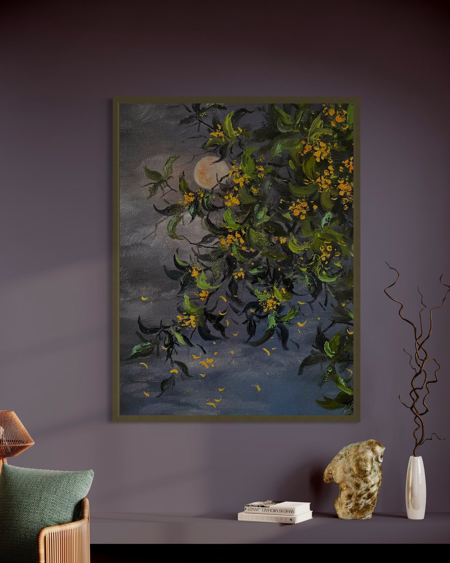 Moonlit Flowers Oil Painting