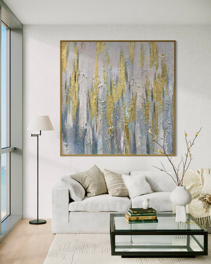 Elegant Gold and Blue Abstract Painting