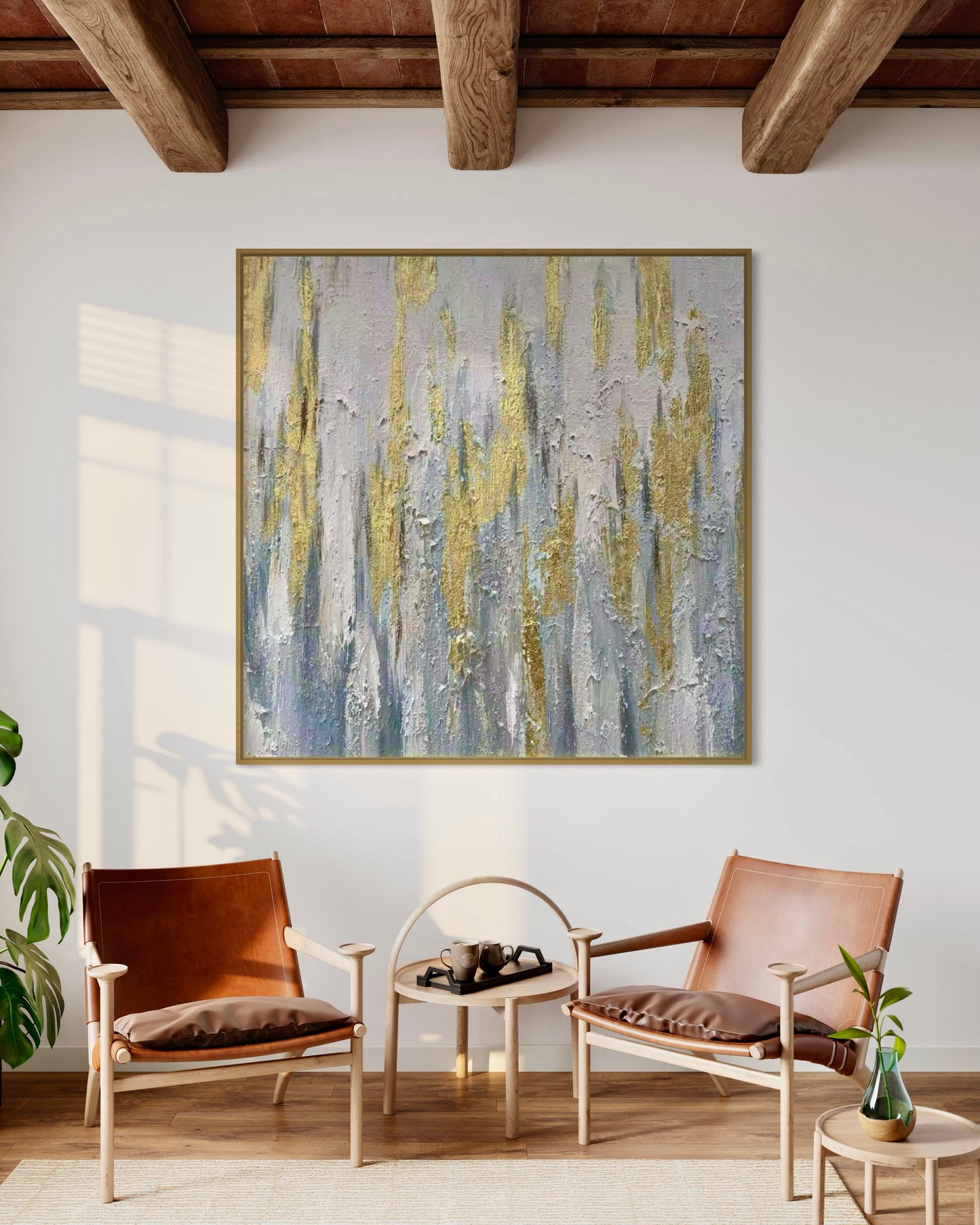 Elegant Gold and Blue Abstract Painting