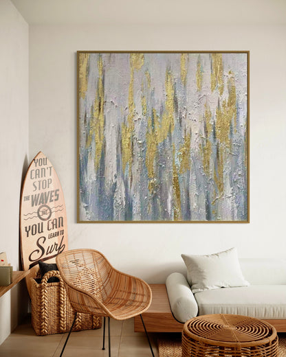 Elegant Gold and Blue Abstract Painting