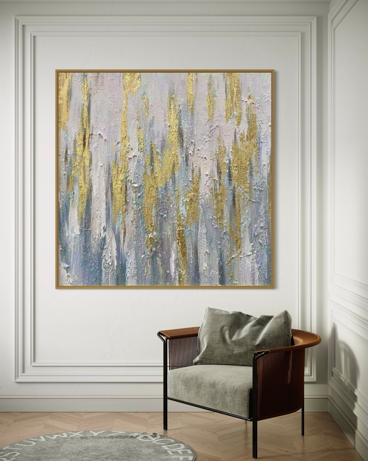 Elegant Gold and Blue Abstract Painting