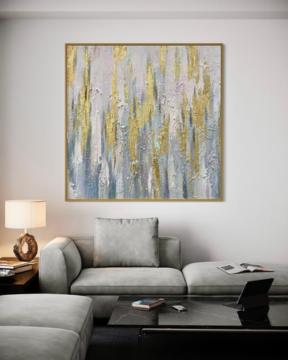 Elegant Gold and Blue Abstract Painting