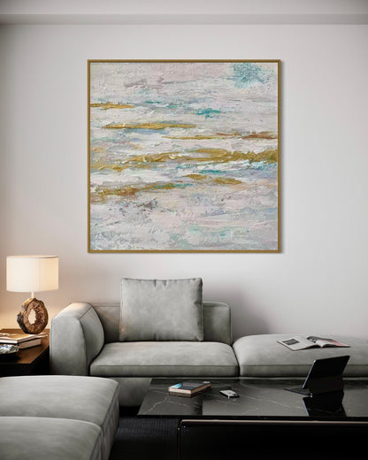 Textured Gold and White Abstract Oil Painting