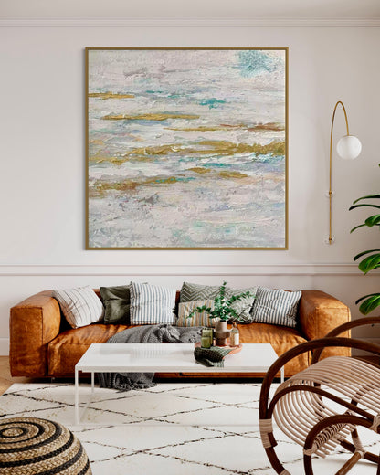 Textured Gold and White Abstract Oil Painting