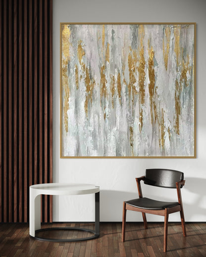 Abstract Gold and Grey Streaks Oil Painting