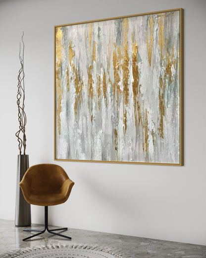 Abstract Gold and Grey Streaks Oil Painting