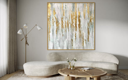 Abstract Gold and Grey Streaks Oil Painting