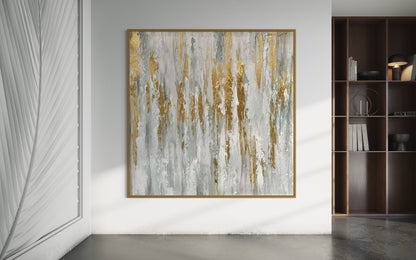 Abstract Gold and Grey Streaks Oil Painting