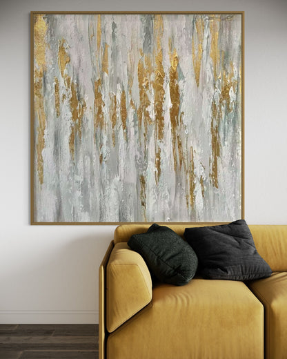 Abstract Gold and Grey Streaks Oil Painting