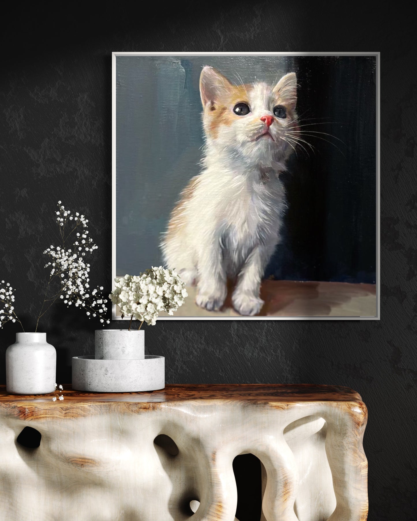 Adorable Kitten Sitting - Custom Pet Portrait Oil Artwork