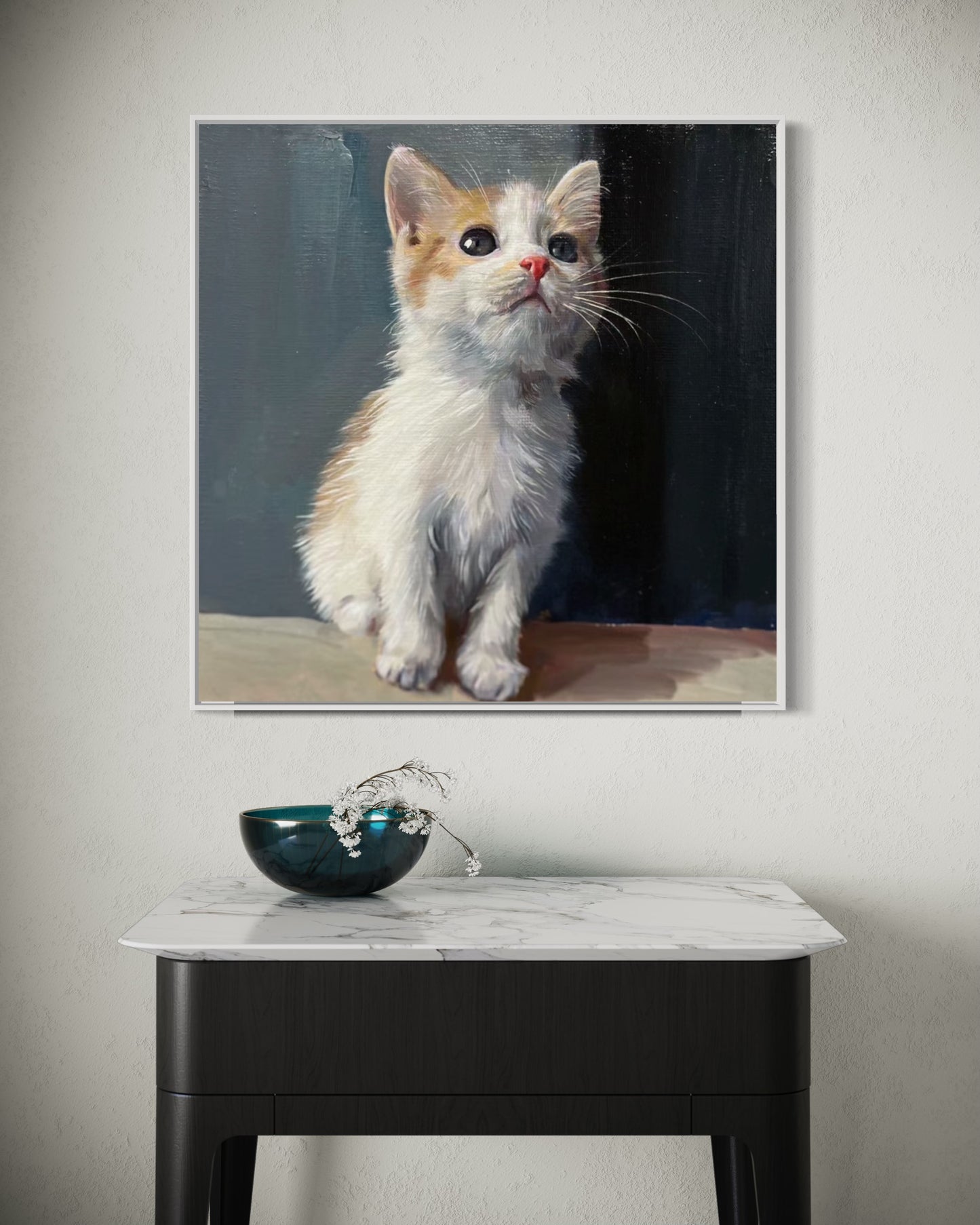 Adorable Kitten Sitting - Custom Pet Portrait Oil Artwork