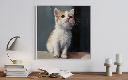 Adorable Kitten Sitting - Custom Pet Portrait Oil Artwork