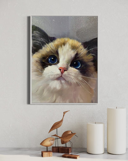 Ragdoll Cat with Blue Eyes - Custom Pet Portrait Oil Art