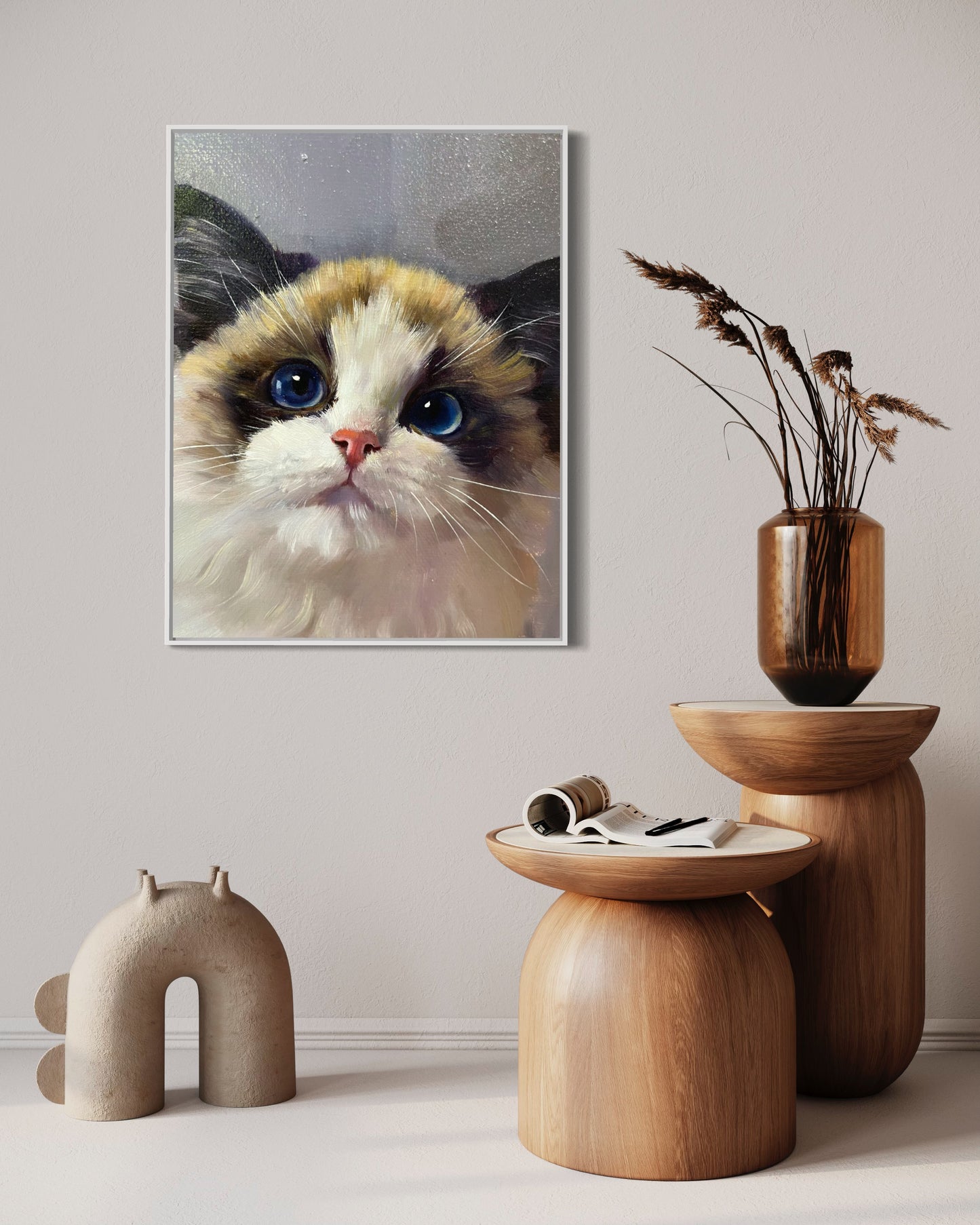 Ragdoll Cat with Blue Eyes - Custom Pet Portrait Oil Art