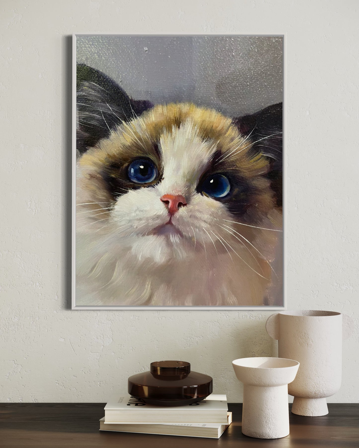 Ragdoll Cat with Blue Eyes - Custom Pet Portrait Oil Art