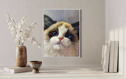 Ragdoll Cat with Blue Eyes - Custom Pet Portrait Oil Art