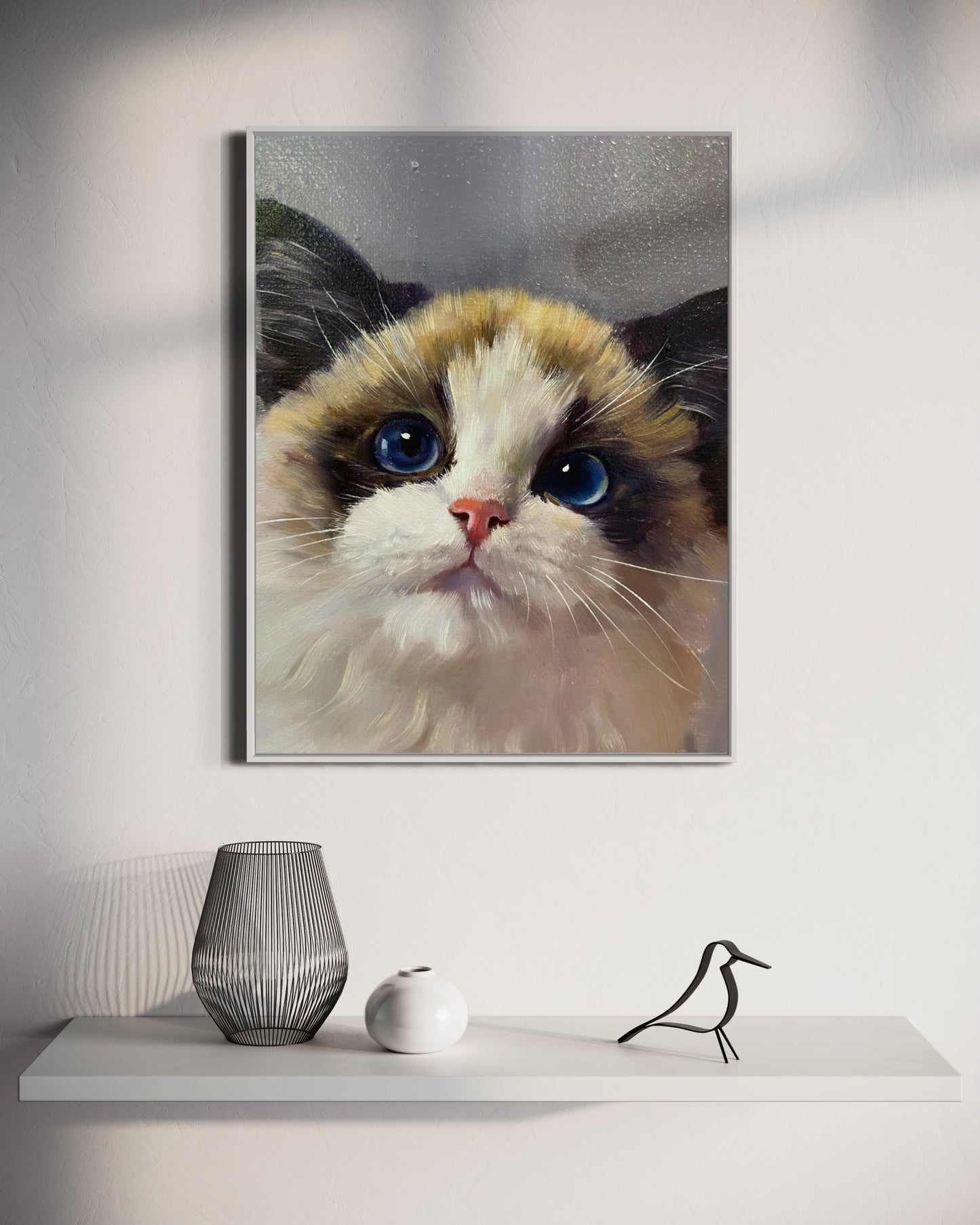 Ragdoll Cat with Blue Eyes - Custom Pet Portrait Oil Art