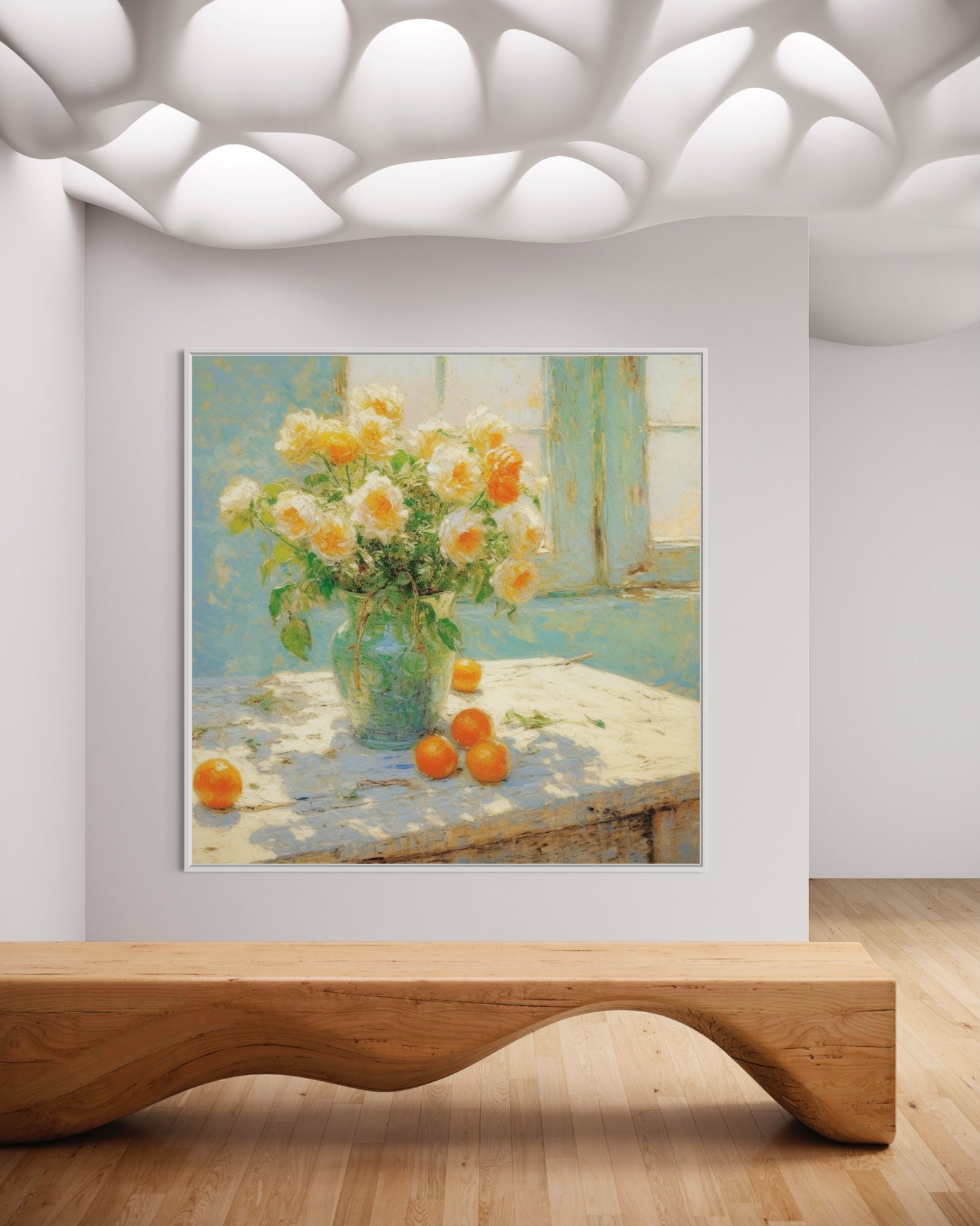 Yellow Peonies and Oranges Still Life - Vintage Floral Art