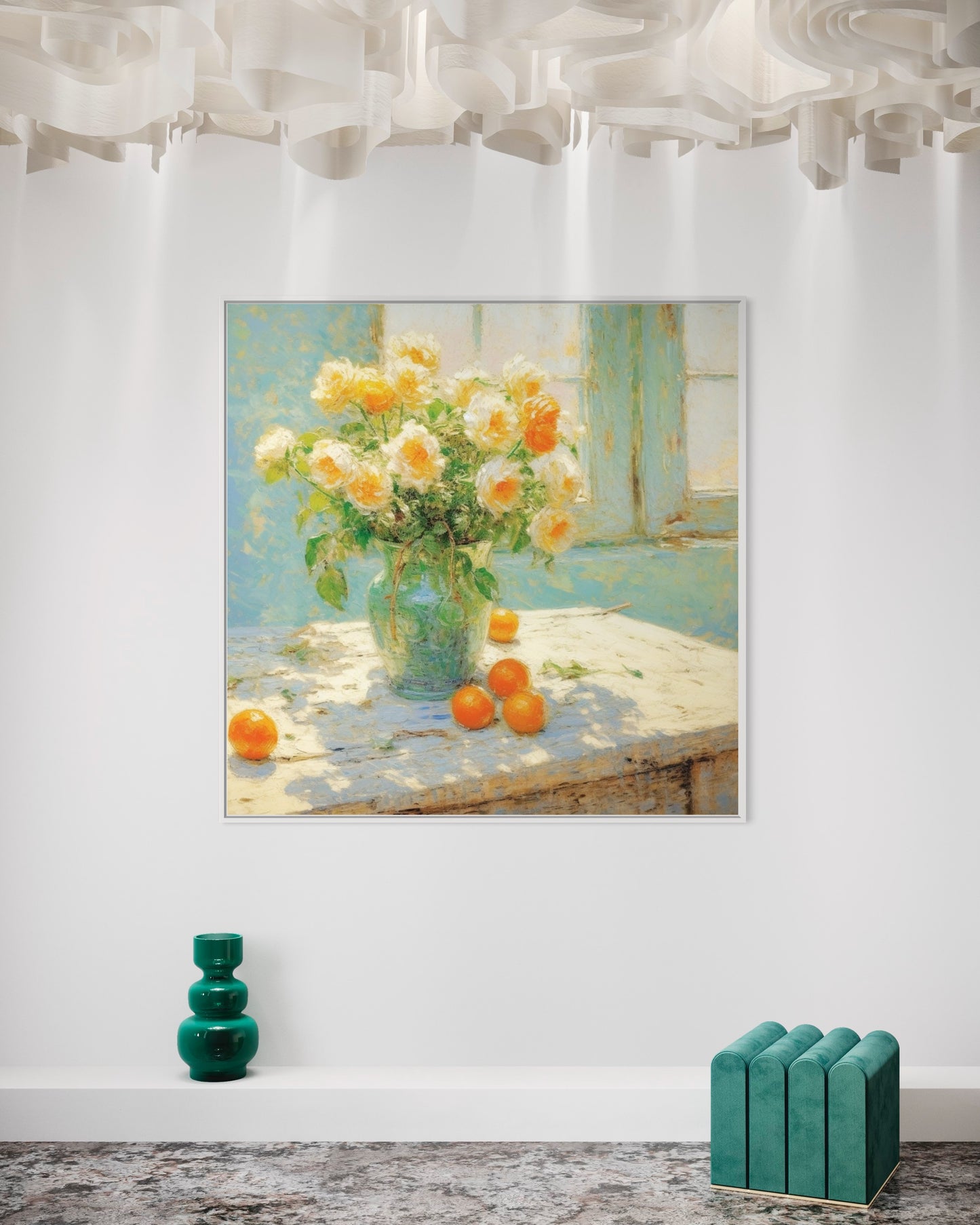 Yellow Peonies and Oranges Still Life - Vintage Floral Art