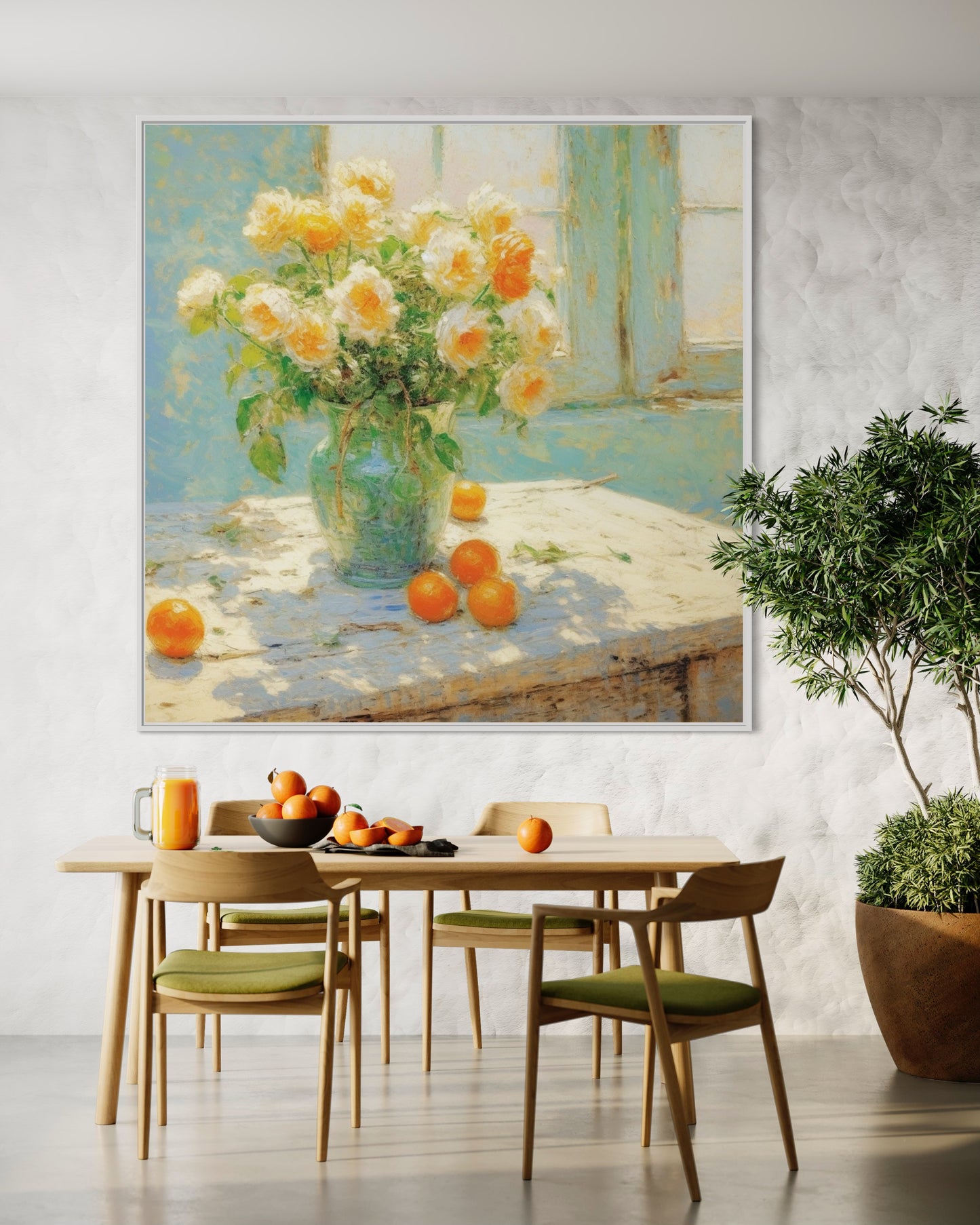 Yellow Peonies and Oranges Still Life - Vintage Floral Art