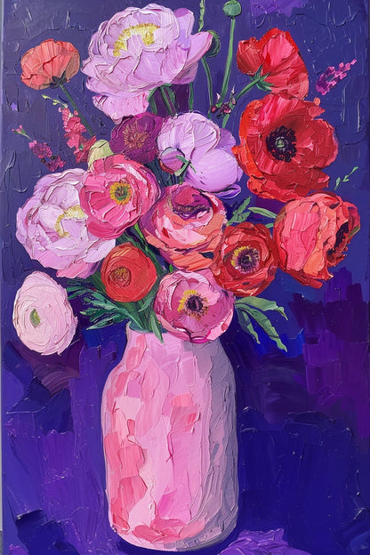 Peony and Ranunculus Bouquet Hand-Painted Art