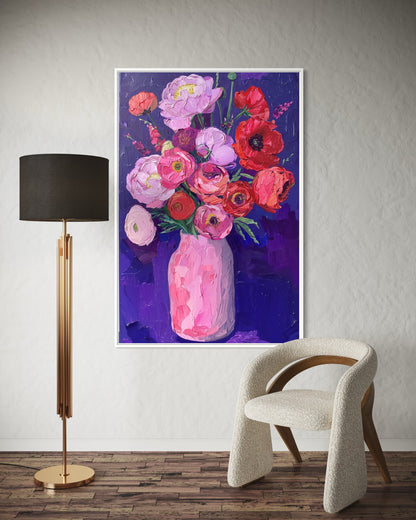 Peony and Ranunculus Bouquet Hand-Painted Art