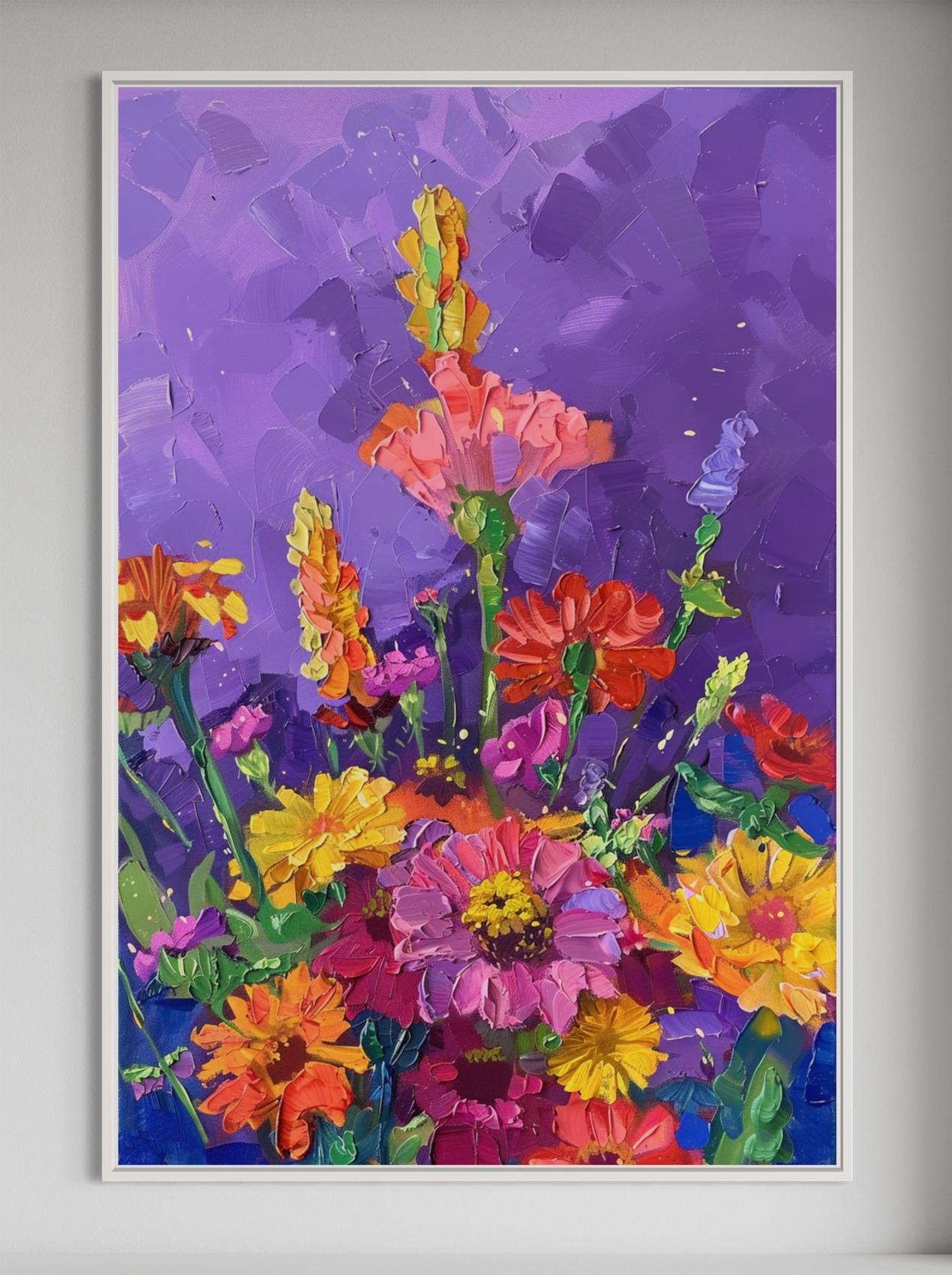 Colorful Wildflower Field Canvas Oil Painting