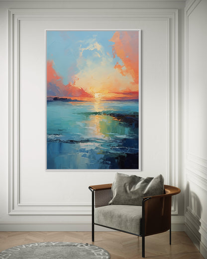 Peaceful Harbor Sunset - Nautical Oil Painting on Canvas