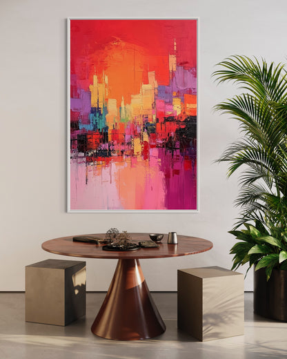 Red Sun City - Urban Abstract Skyline Wall Art