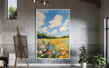 Summer Sky and Blooming Meadow - Vibrant Landscape Painting