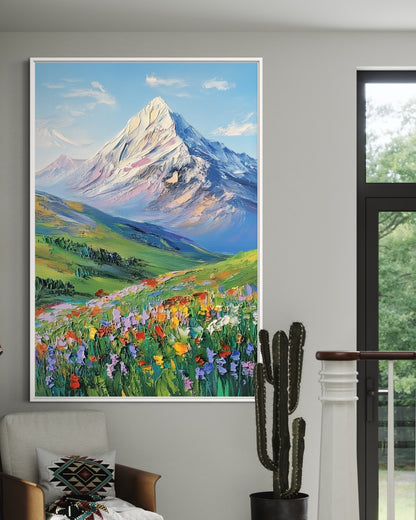 Majestic Mountain Meadow in Full Bloom - Scenic Nature Painting