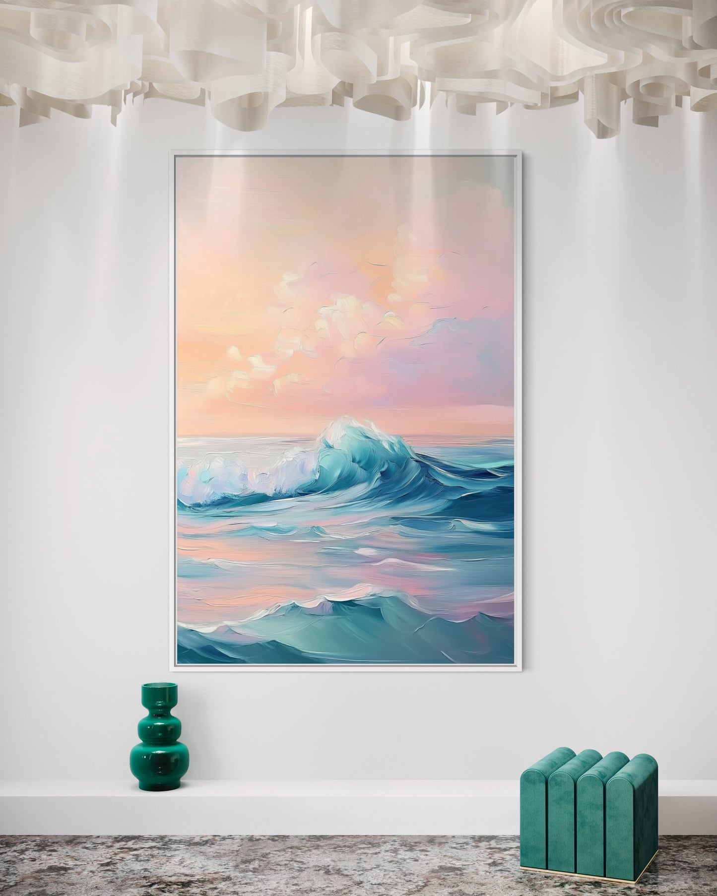 Pink Skies and Ocean Waves - Dreamy Coastal Oil Painting