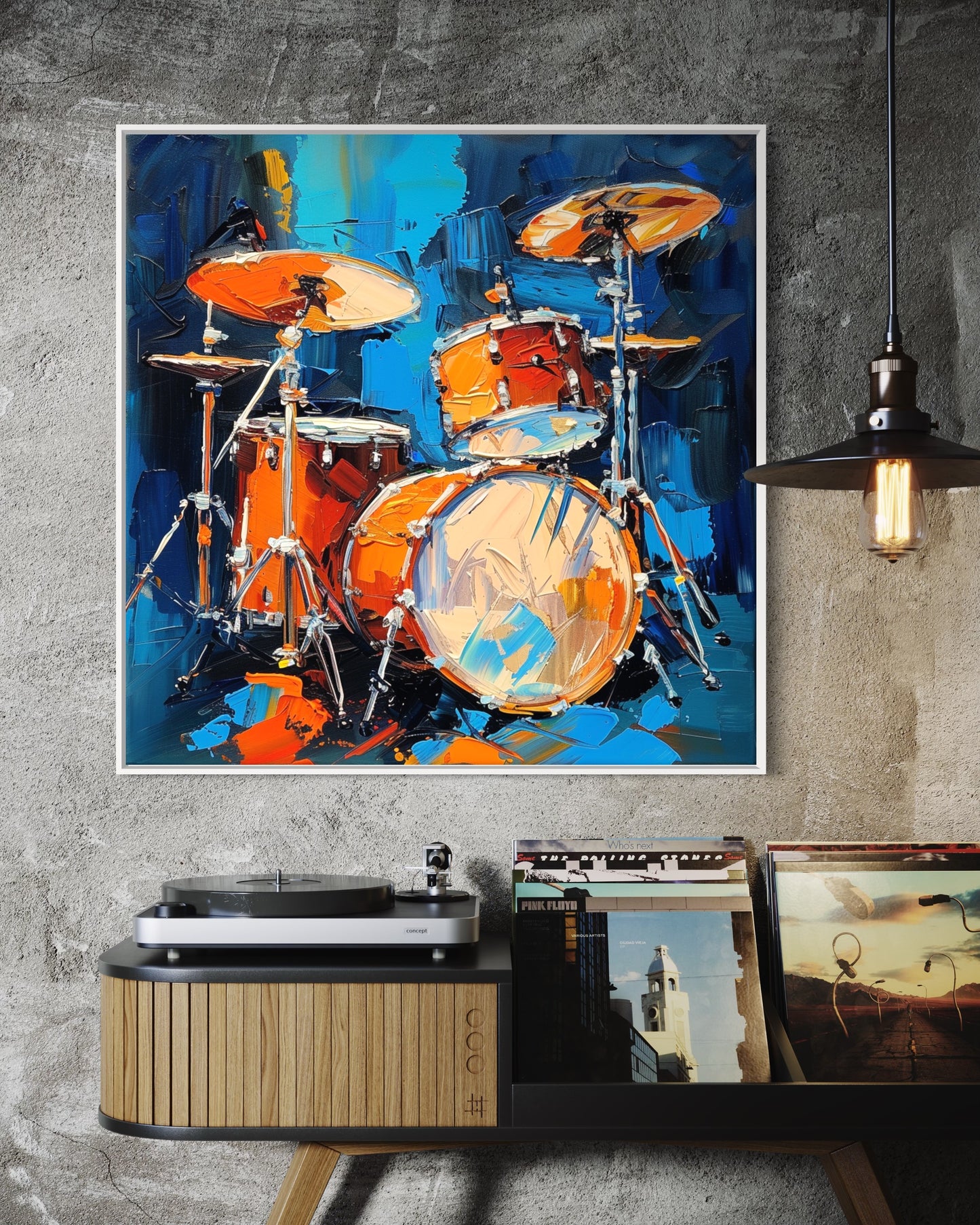 Abstract Drum Set Painting - Energetic Music Room Décor