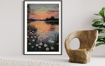 Whispers of Sunset: Serene River at Dusk Oil Painting