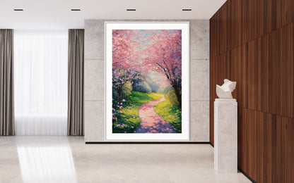 Pathway to Spring Dreams: Blossoming Path Oil Painting