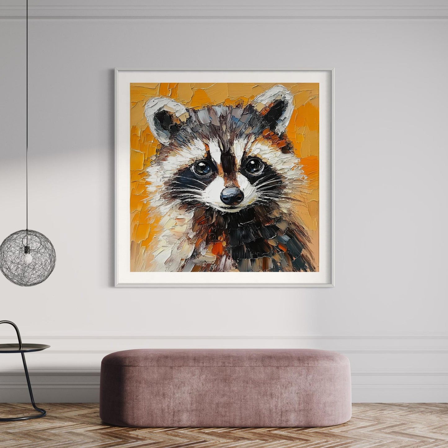 Charming Raccoon Oil Painting - Cute Animal Art for Woodland Nursery Decor