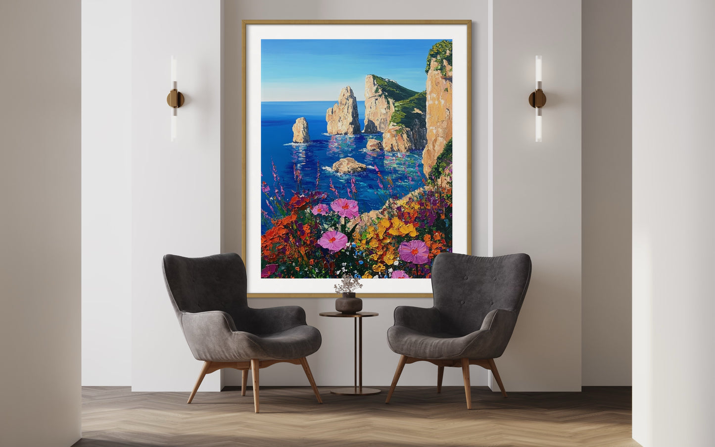 Ocean View: Idyllic Seaside Oil Painting for Home Decor