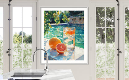 Citrus & Ice by the Pool – Vibrant Summertime Oil Painting for Fresh Decor