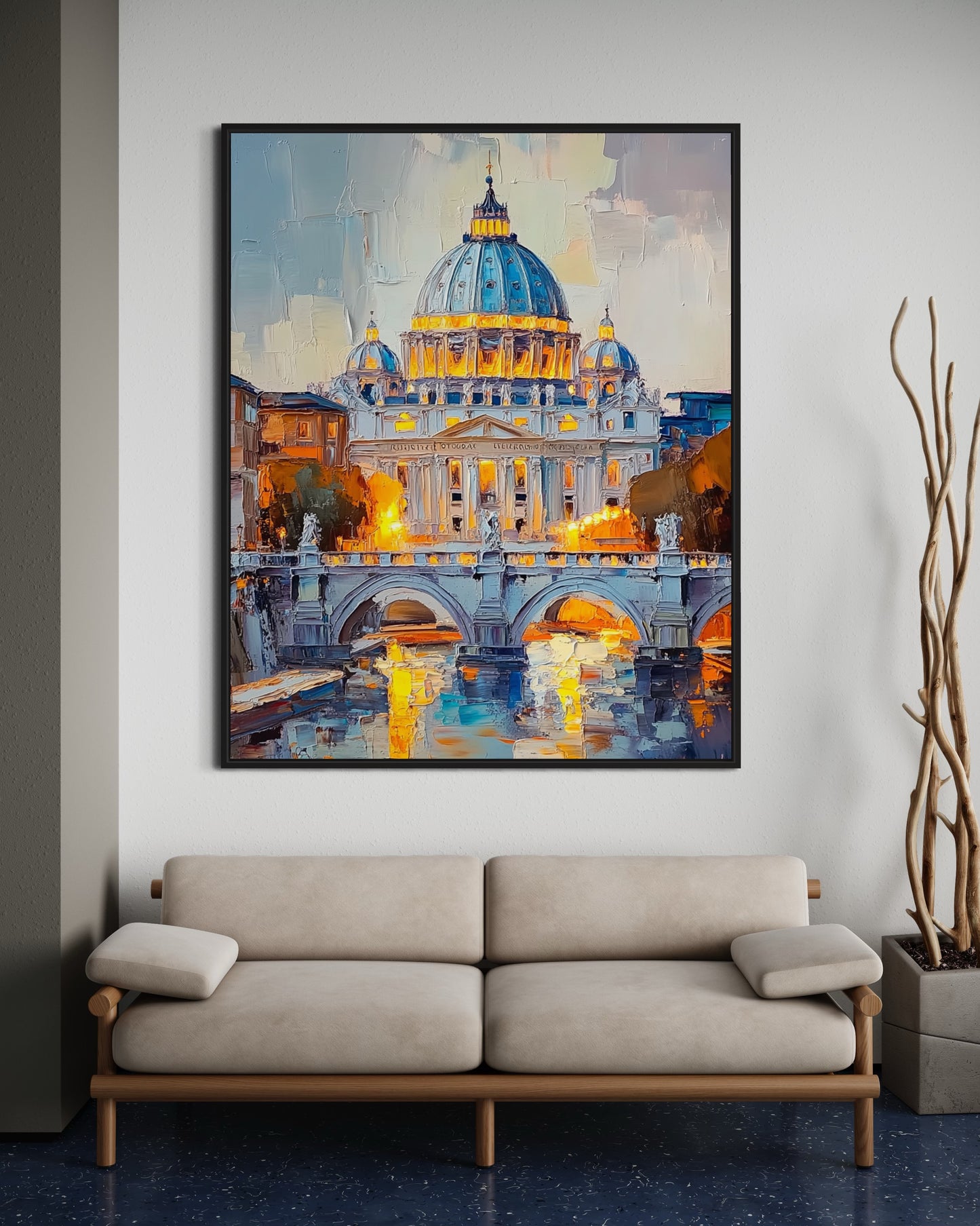 St. Peter’s Basilica at Dusk – Elegant Vatican City Oil Painting for Classic Interiors