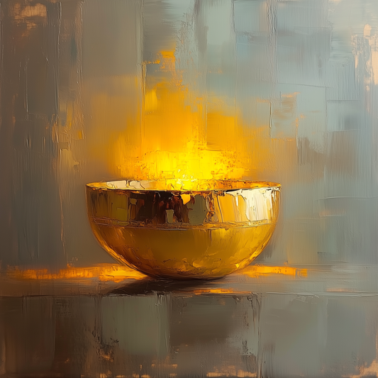 Golden Bowl Canvas Painting with Warm Glow