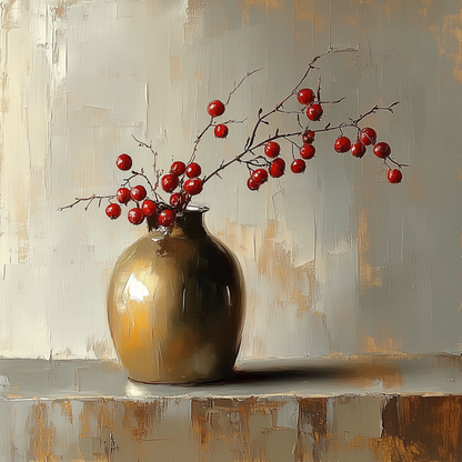 Berry Branches in Ceramic Vase Canvas Art