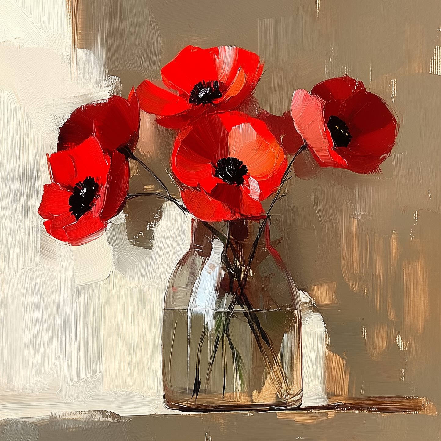 Hand-Painted Red Poppies Canvas Art