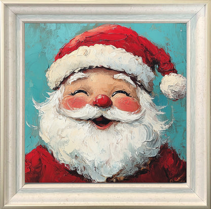 Jolly Santa Claus in Blue - Classic Christmas Oil Painting