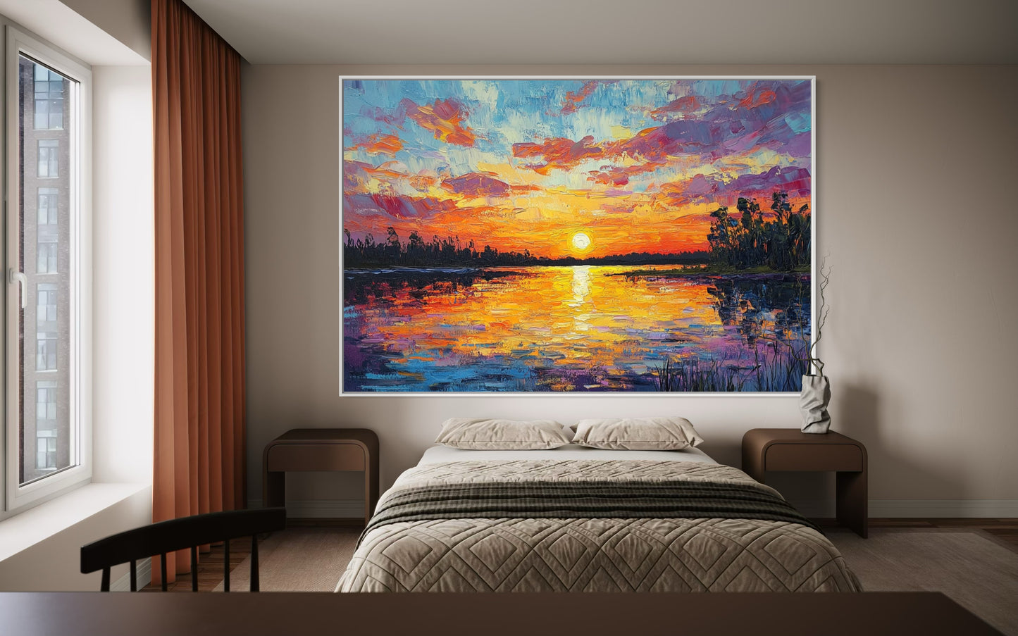 Quiet Sunset by the River – Tranquil Landscape Oil Painting for Relaxed Decor